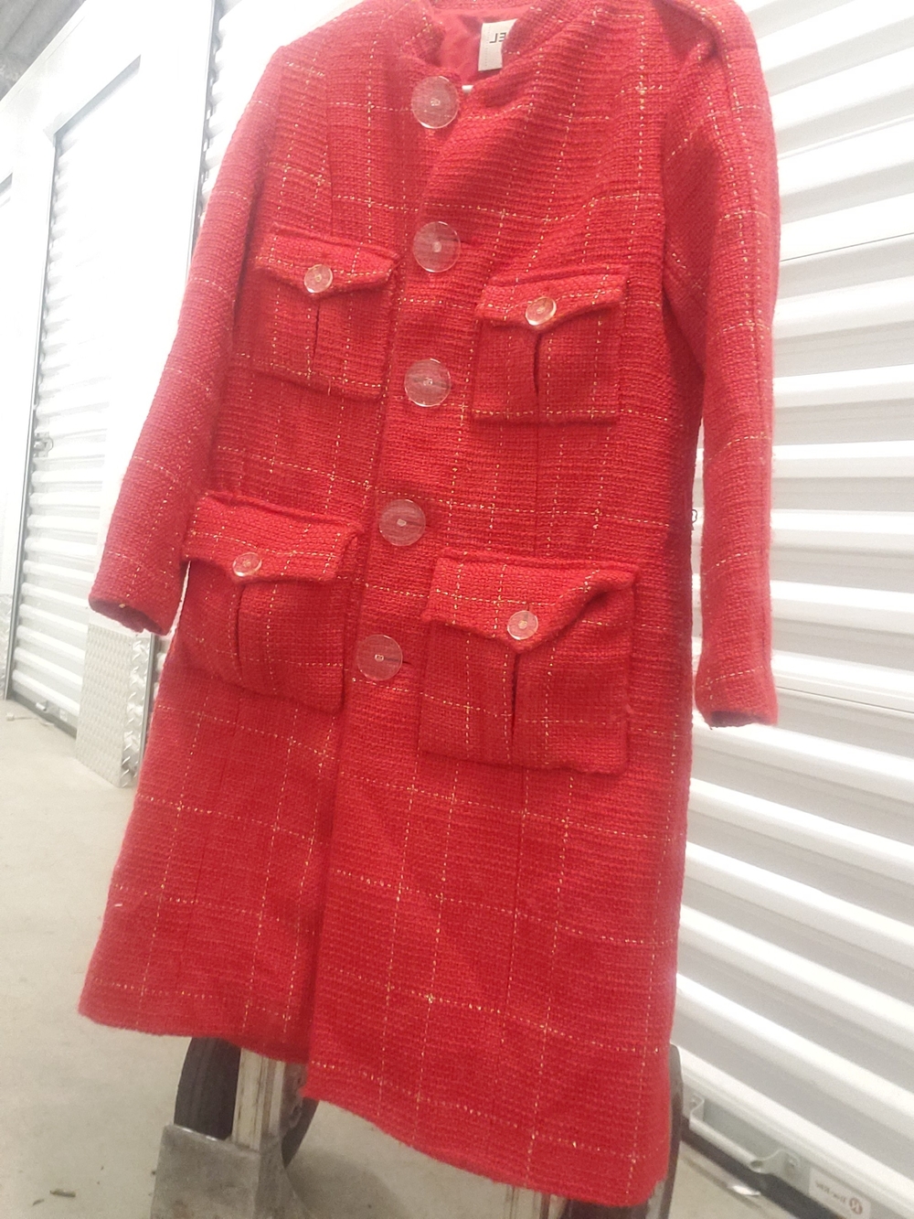 CHANEL Red Tweed Four-Pocket Pea Coat